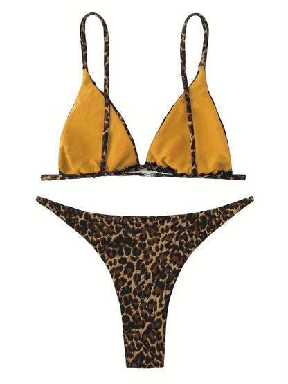 Sexy Leopard Bikini Suit Women Strap Push Up Swimsuit Three Points Bikini Set Low Waist Swimwear Women Summer Backless Beachwear