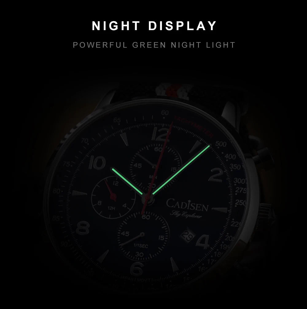 CADISEN Men's Watches Luxury Quartz Watch For Men Japan MIYOTA 0S10 Movt Canvas Strap Chronograph Waterproof Men's Wristwatch