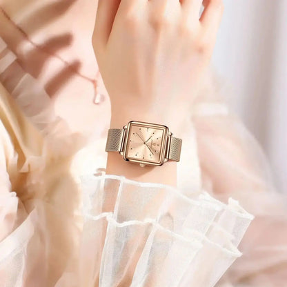 POEDAGAR Square Fashion Ladies Watch Waterproof Stainless Steel Mesh Watch For Woman Elegant Women's Quartz Watches Female Reloj