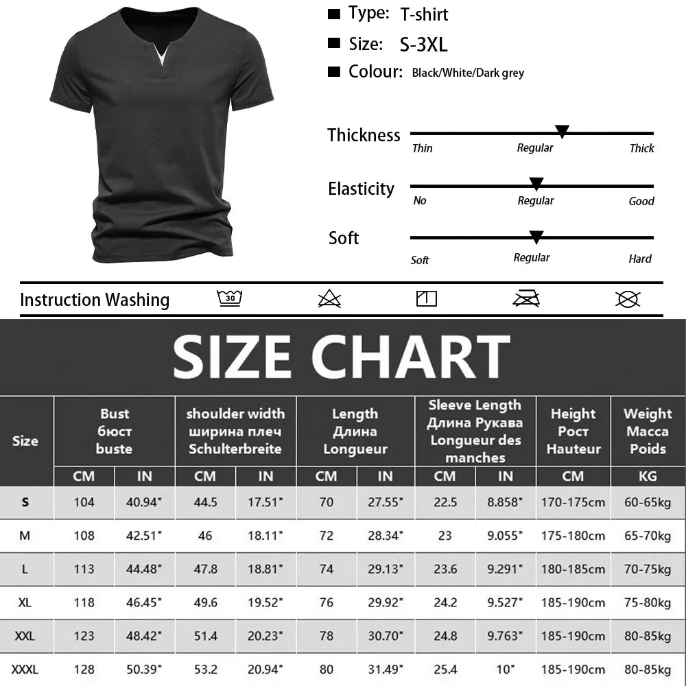 Men's T-shirts Summer Henley V-neck Short Sleeve Casual Solid Color Slim Fit T-shirt Breathable Basic Loose Fitness Sports Top