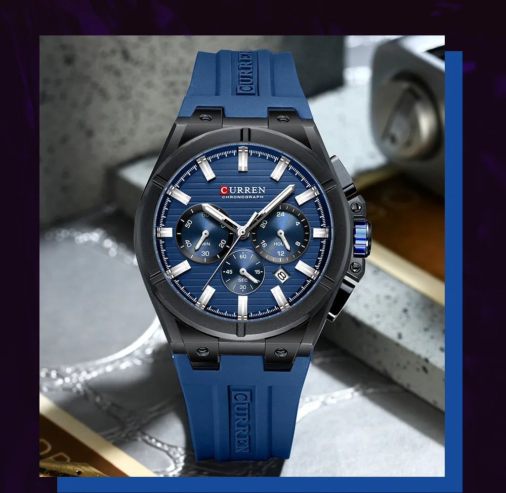 CURREN 8487 Casual Men's Quartz Wristwatch Multifunctional Chronograph Calendar Outdoor Sports Luminous Fashion Watches for Man