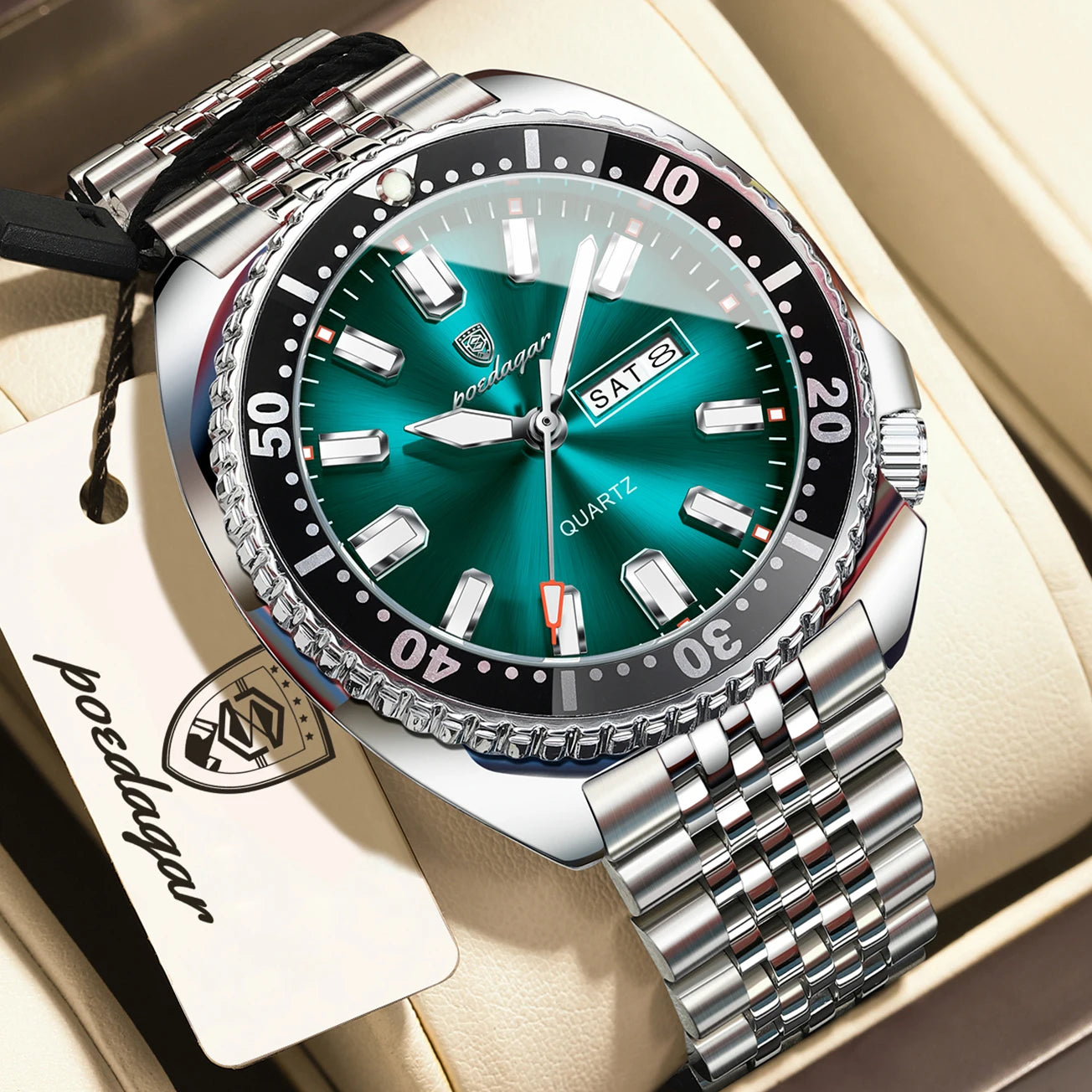 POEDAGAR Luxury Brand Men Clock Date Week Fashion Quartz Male Wristwatch Luminous Waterproof Stainless Steel Men's Watches Reloj
