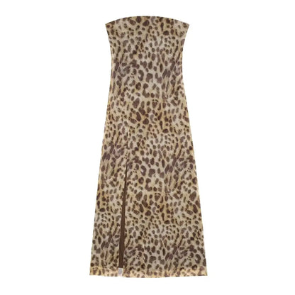 2024 Dress For Women Summer Chic Print Mesh Sleeveless Sexy Side Slit Slim Dresses Wild Beach Resort Style Woman Dress