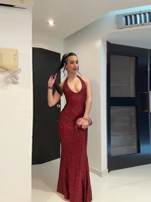 Sexy Shiny Sequined Mesh Club Evening Party Dresses Women 2026 Summer Autumn Sleeveless Backless Bodycon Maxi Long Dress