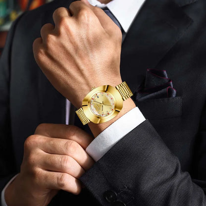 CHENXI Couple's Matching Quartz Watches Gold-Tone High-Fashion Diamond-Studded Waterproof Steel Bracelet Timepieces