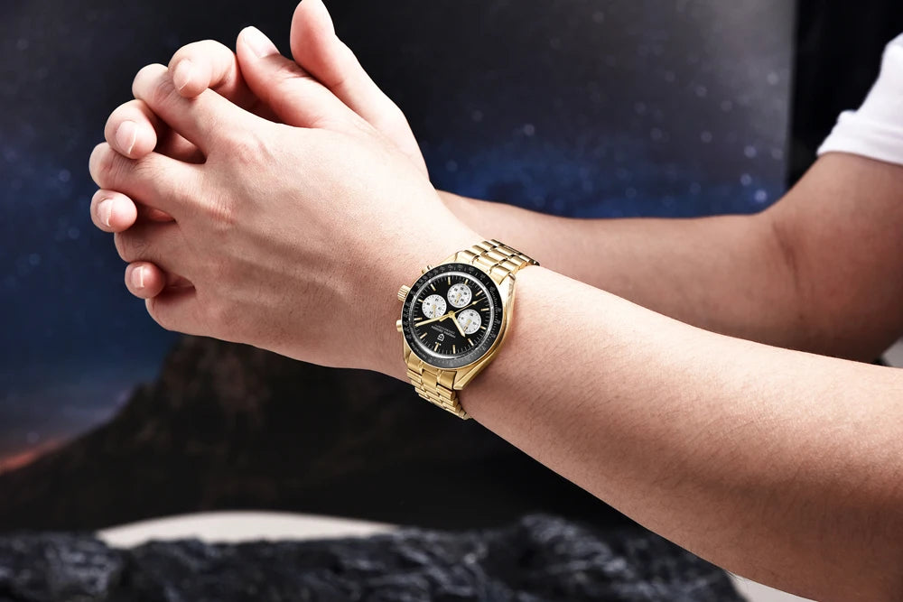 2026 New PAGANI DESIGN Gold Men's Quartz Watches Luxury VK63 Speed Sports Chronograph Watch Men AR Sapphire Ceramic Bezel Clock
