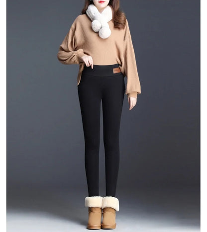 Women Thermal Leggings Winter Warm Sexy Elastic Translucent Pantyhose Female Fleece High Waist Slim Thicken Tight Pants Black