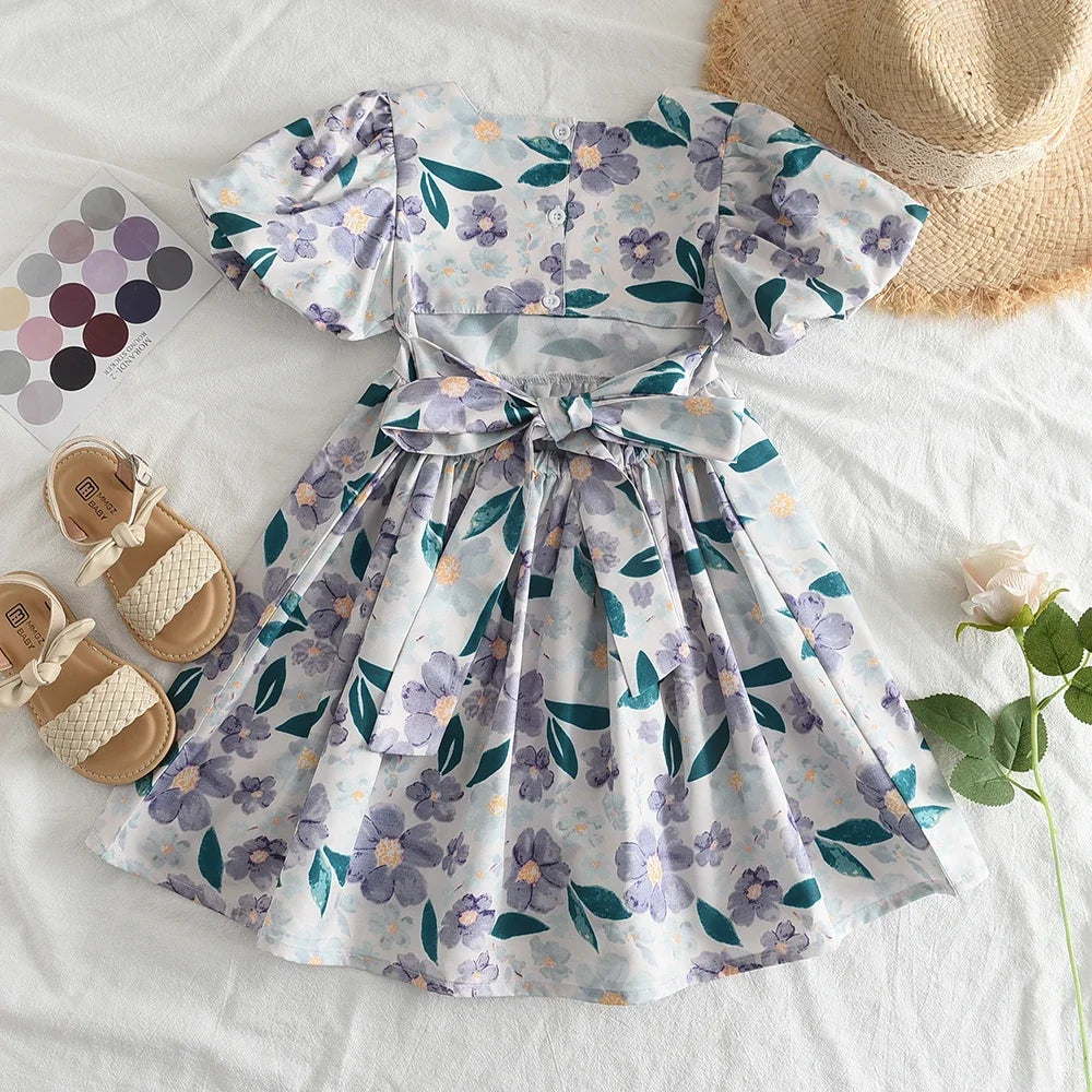 Bear Leader Rose Pink Plaid Bow Dress Elegant Lolita Child Big Girls Midi Dress Children Dresses Teens Party Princess Sundress