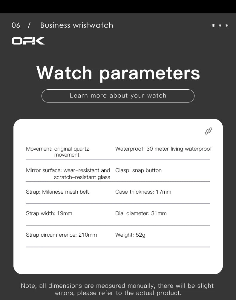 OPK 6029 Watches For Men Casual Simple Original  Automatic  Watch  Quartz Watch Waterproof  Wristwatch Reloj Hombre