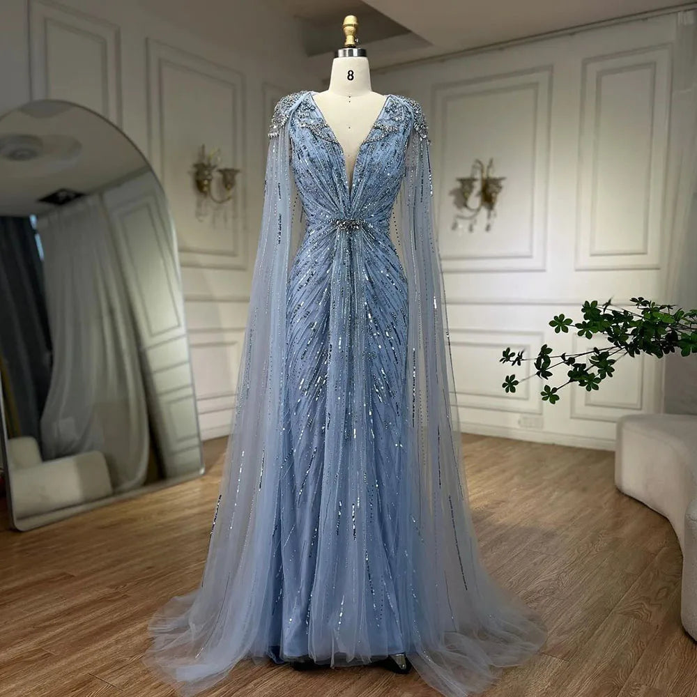 Serene Hill 2025 Turquoise Mermaid Evening Dresses Gowns With Beaded  Cape For Women's Wedding Party LA72168A Customized