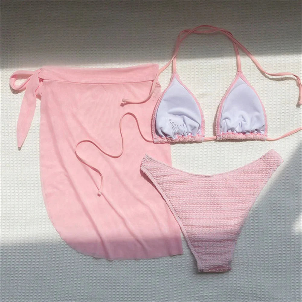 Sexy Pink Bikini Extrem String Backless Swimwear Mesh Skirt Women Push Up Swimsuit Black Y2K Thong Bikinis Beach Vacation Outfit
