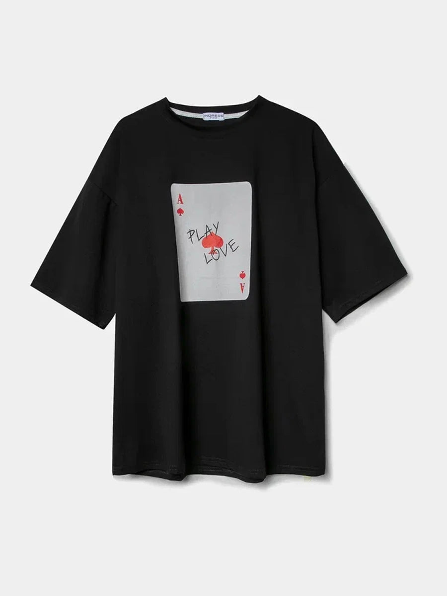 Bornladies 100% Cotton Poker Card Printed T-Shirt Women's Fashionable O-Neck Loose Short Sleeved Female Summer New Casual Top