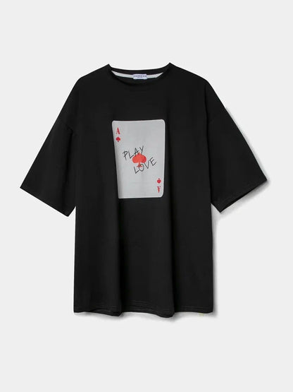 Bornladies 100% Cotton Poker Card Printed T-Shirt Women's Fashionable O-Neck Loose Short Sleeved Female Summer New Casual Top
