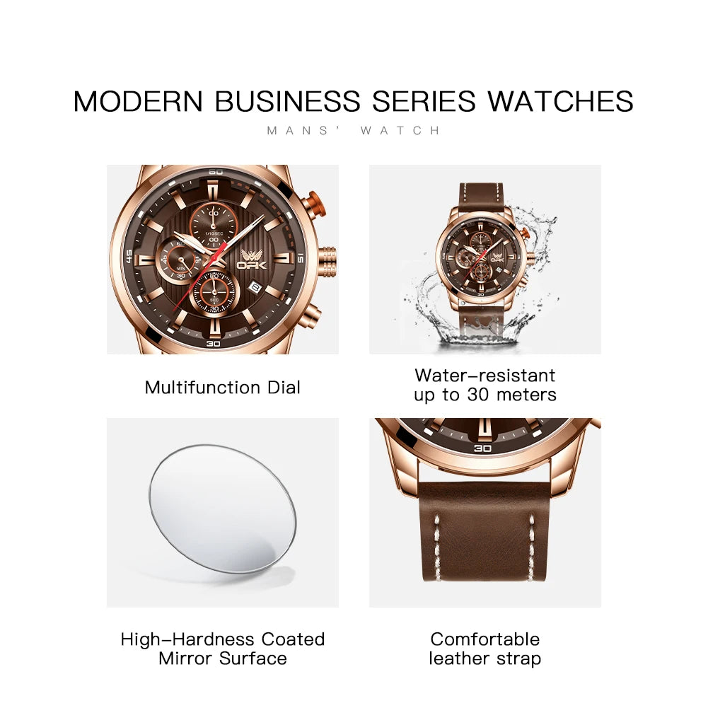 OPK 6083 Men's Quartz Watch Leathar Strap Luxury Luminous 30m Waterproof Modern Business Watches For Men