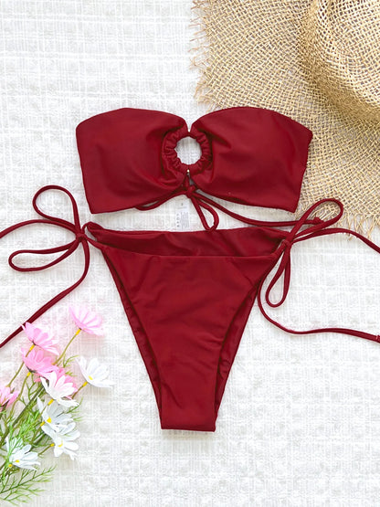 2026 Sexy Brazilian Bikini Sets Thong Swimsuit Women Swimwear Micro Bikinis Female Beachwear Solid G-string Bath Suits Bandeau