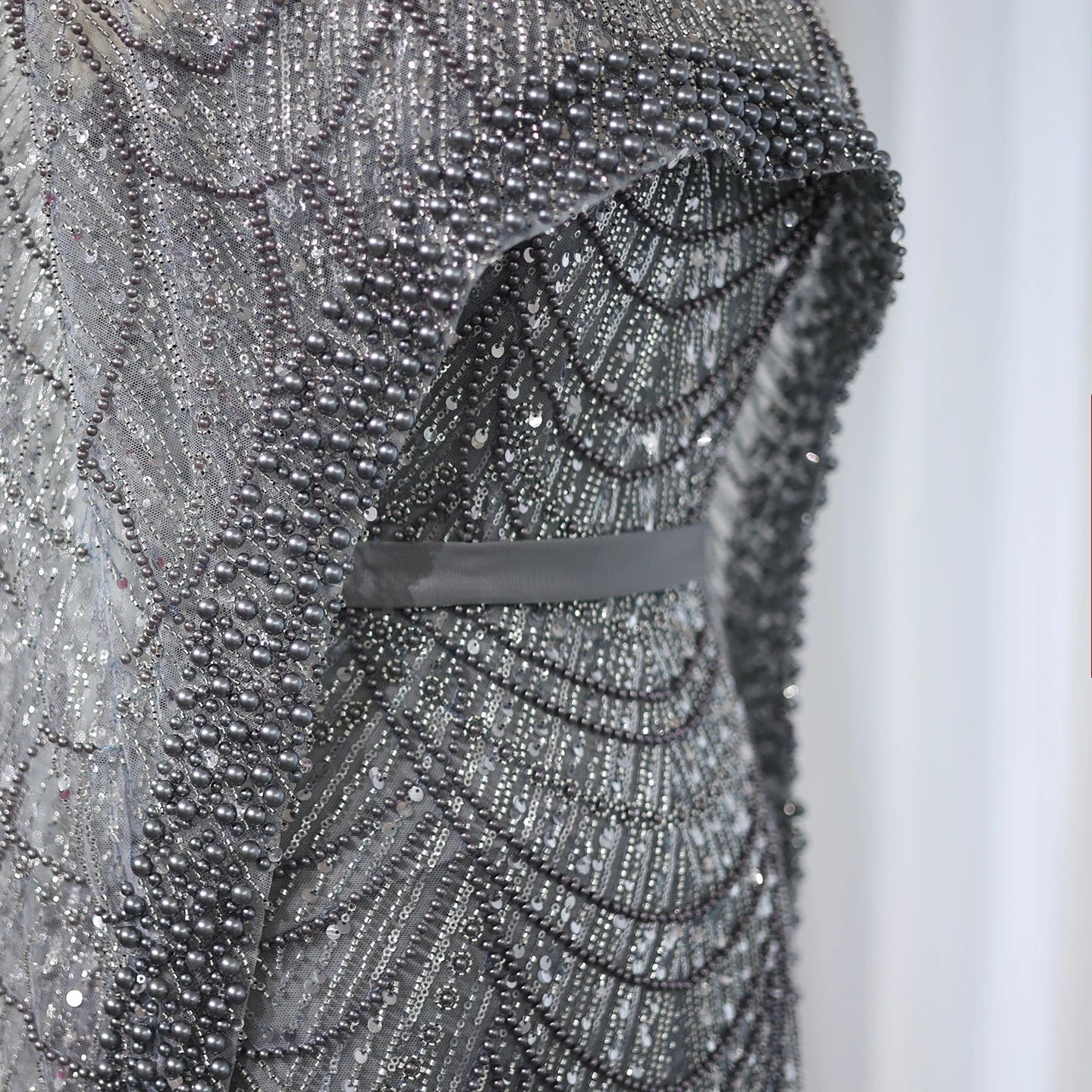 Sharon Said Luxury Pearls Dubai Champagne Evening Dresses with Cape New Arabic Women Mermaid Wedding Party Prom Dress SS369
