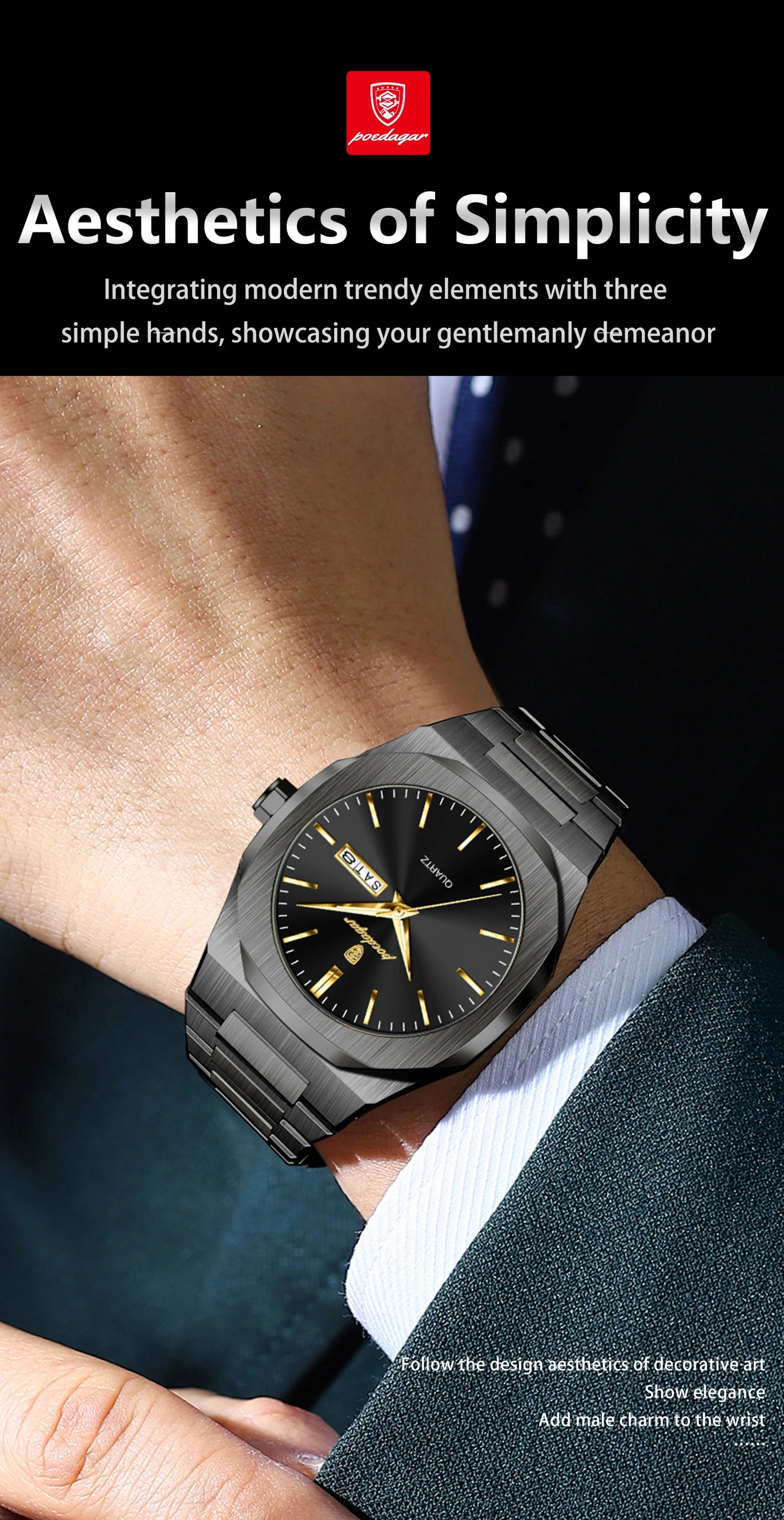 POEDAGAR Fashion Brand Man Clock Luminous Waterproof Stainless Steel Men's Watch Date Week Quartz Business Watches For Men Reloj