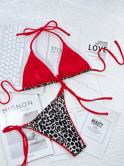 Sexy Leopard Micro Bikini 2025 Women Swimsuit Female Swimwear Thong Bikinis Set Brazilian Halter Beach Wear Lace Up Bathing Suit