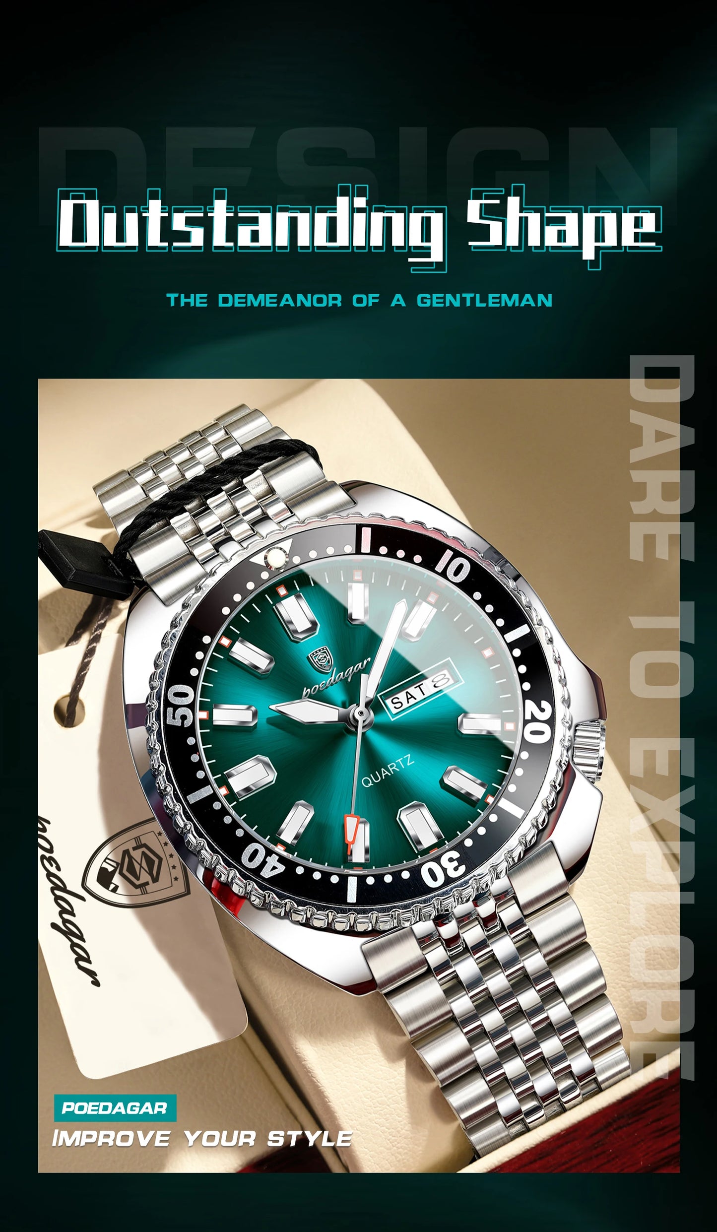 POEDAGAR Luxury Brand Men Clock Date Week Fashion Quartz Male Wristwatch Luminous Waterproof Stainless Steel Men's Watches Reloj