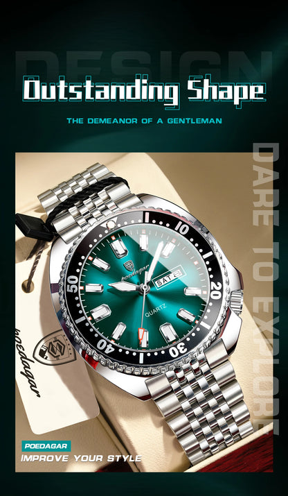 POEDAGAR Luxury Brand Men Clock Date Week Fashion Quartz Male Wristwatch Luminous Waterproof Stainless Steel Men's Watches Reloj