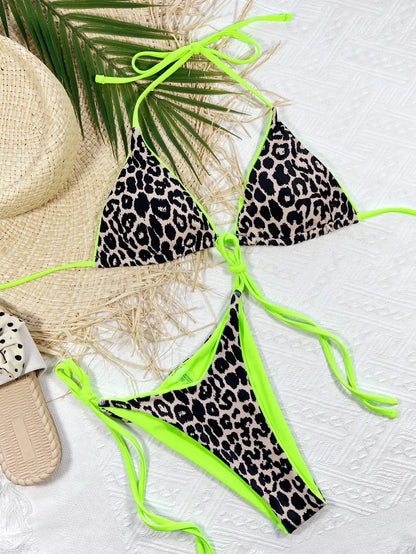 2026 Summer Women's Micro Bikini Set Sexy Halter Lace-Up Swimwear Push Up Thong Trikini Backless Swimsuit Bathing Suit Monokini