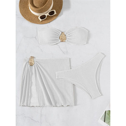 5 Colors With Skirt Bandeau Bikini Female Swimsuit Women Swimwear Three-pieces Bikini set Padded Bather Bathing Suit Swim V6624