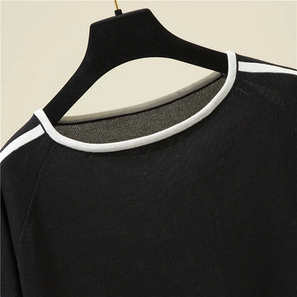 Casual Thin Knitted T-Shirt Camisetas Mujer Summer Short Sleeve Tops Elegant Woman Clothes Striped Fashion Tee Shirt Femme 18841