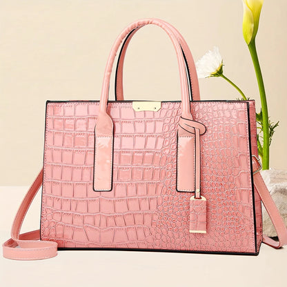 Women'S Large Capacity Tote Bag Elegant Synthetic Handbag with Zipper Closure, Spacious Work Bag for Women Formal & Everyday Use