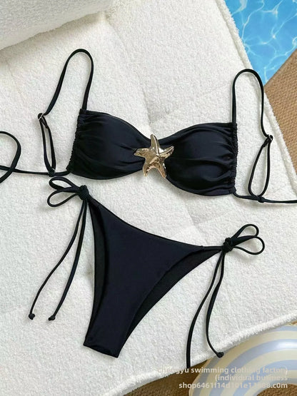 Sexy Solid Color Bikini Set Two Piece Swimsuit Pure Color Quick Dry Backless High Elasticity Nylon Fabric for Swimming And Wa...