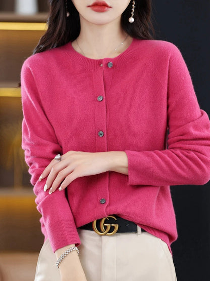 High-Grade Knit Sweater Crewneck Cardigan Coat Autumn And Winter New Middle-Aged And Elderly Women's Fashion ZD060