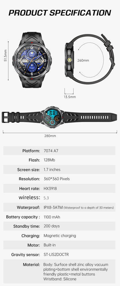 LIGE New 1100mAh Battery Smart Watches For Man Outdoor Sport LED Flashlight Compass Men’s Smartwatch Bluetooth Call Men Watches
