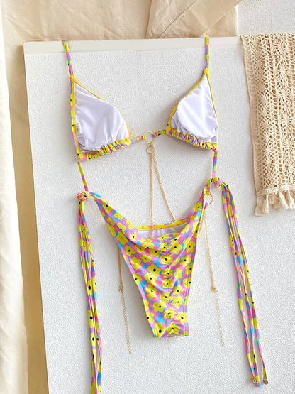 Zrtak NEW 2025 Bikinis Sexy String Adjust Swimwear Women Bath Suit Triangle Cup Bikini Sets Thong Halter Micro Swimsuit Bandage