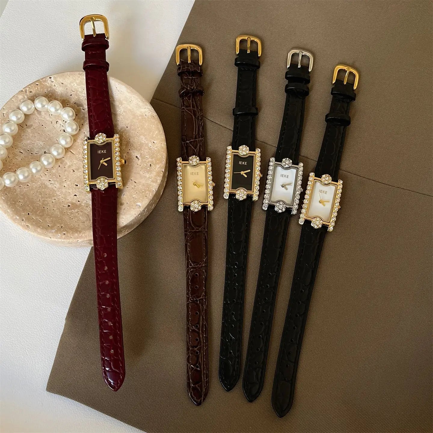 Rectangular Diamond-set Women's Quartz Watch High-end Temperament Simple Fashionable Watches Belt Wristwatch Match Items Gifts