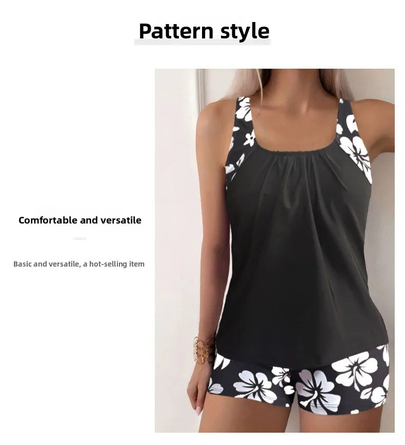 2025 New Women's Conservative Quick Dry Print Bikini Bottoms High Waist Floral Polyester Swimsuit Triangle Panty Cross Border