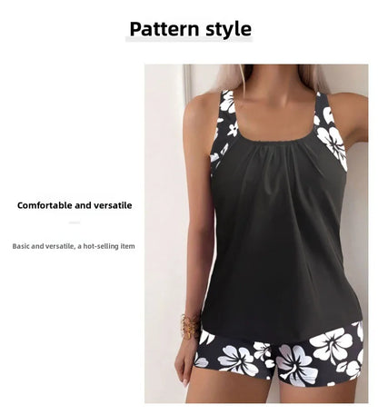 2025 New Women's Conservative Quick Dry Print Bikini Bottoms High Waist Floral Polyester Swimsuit Triangle Panty Cross Border