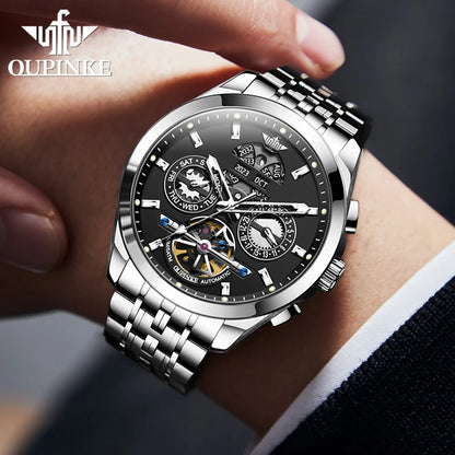 OUPINKE 3251 Men's Watches Flywheel Automatic Mechanical Original Wristwatch for Man Waterproof Luminous Perpetual Dual Calendar