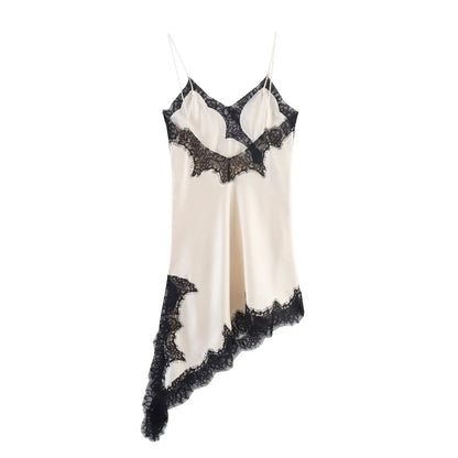 Women Fashion Sexy V-Neck Lace Elegant Halter Dress Asymmetric Hem Dress 2026 Summer New Fashion Holiday Party Beach Dresses