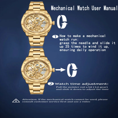 Men automatic watch luxury mechanical watches waterproof skeleton  wholesale stainless steel gift watch