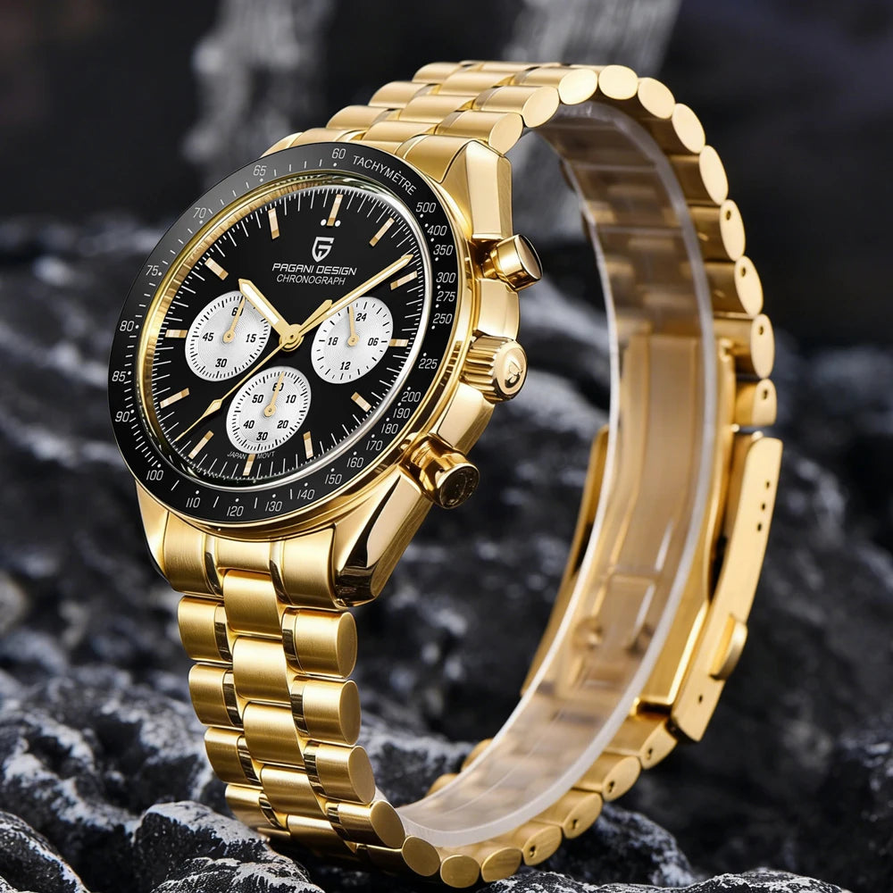 2026 New PAGANI DESIGN Gold Men's Quartz Watches Luxury VK63 Speed Sports Chronograph Watch Men AR Sapphire Ceramic Bezel Clock