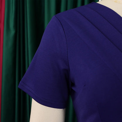 Summer New 2026 Women's Solid Color V-Neck Short Sleeve Dress Pencil Skirt Waist Tunle Material Fashionable Casual Maxi Dress
