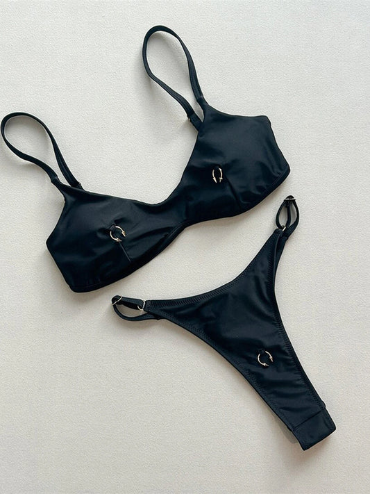 Metal Ring Mini Micro Thong Bikini Women Swimwear Female Swimsuit Two-pieces Bikini set Padded Bather Bathing Suit Swim V7513