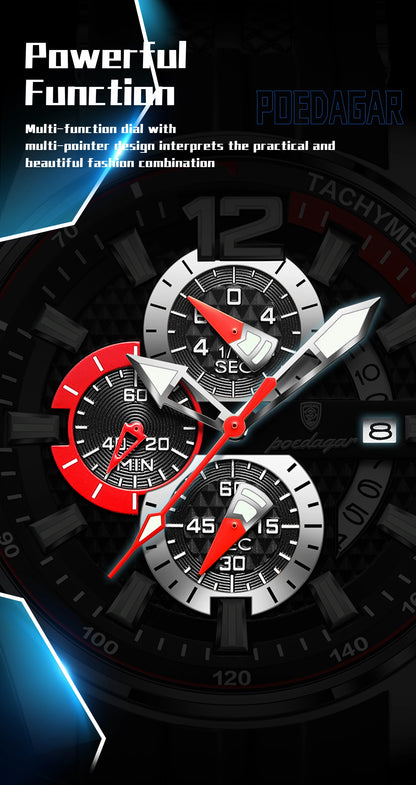 POEDAGAR Original Fashion Men Watch Date Chronograph Silicone Sports Man Clock Luminous Waterproof Military Quartz Men's Watches