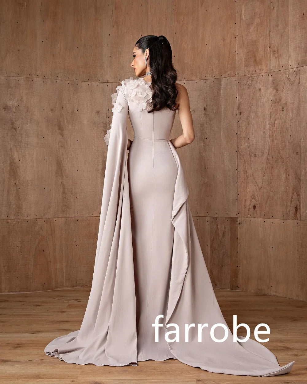 Customized Simple Jersey Pleat Flower A-line One-shoulder Long Dresses Bespoke Occasion Dresses Classic Exquisite Modern Style P