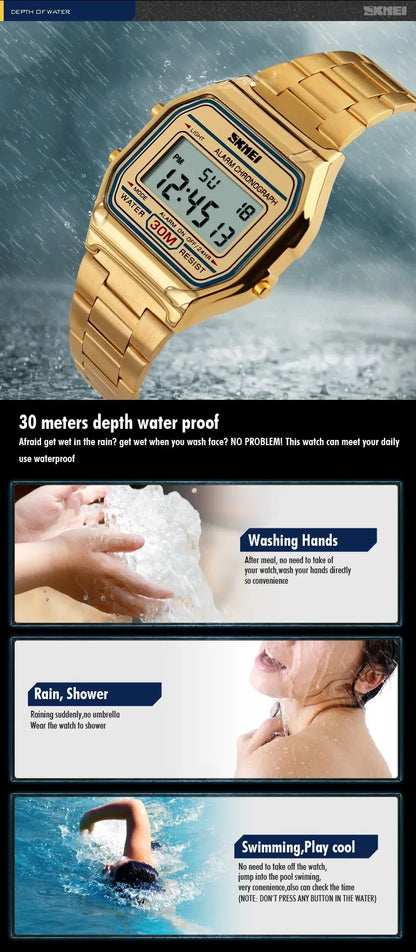 SKMEI 1123 Luxury Retro Digital Sports Watch for Men Stainless Steel Waterproof Mens Wristwatches Steel Clock 1328 Reloj Hombre