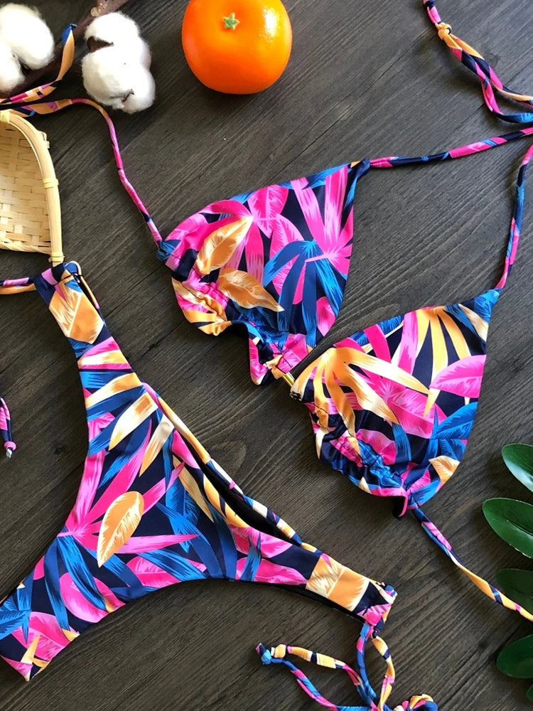 RUOTONGSEPT Sexy Micro Bikinis Set 2022 New Swimsuit Women Feather Print Bandage Swimwear Female Bathing Suit Brazilian Biquinis