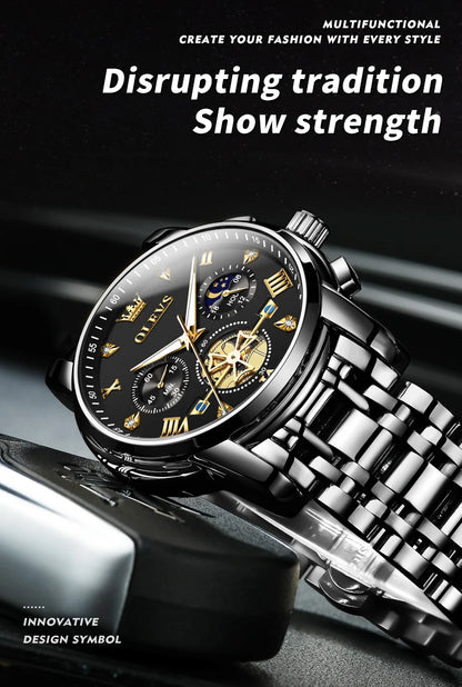 OLEVS 2856 Original Watches Man Multifunctional Chronograph Quartz Watch Waterproof Luminous Moon Phase Watches For Man Reloj