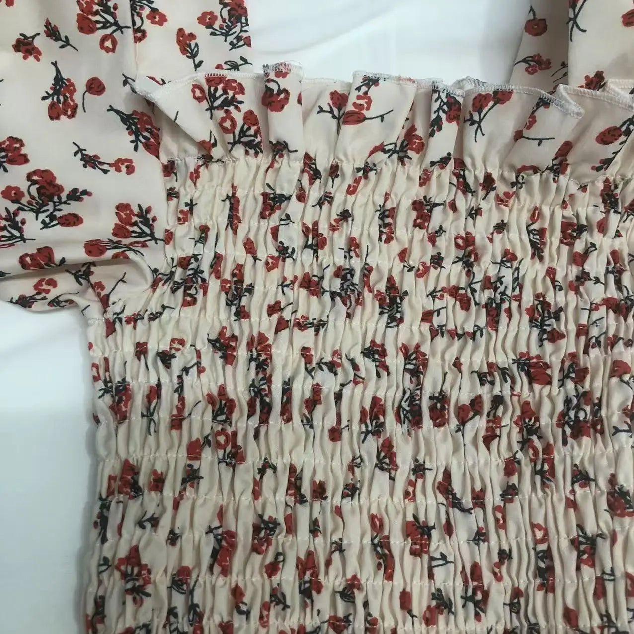 2025 Spring Summer New Dress Women Mini Dresses Female Short Sleeve Elastic Bust Printed Floral Pleated Backless Casual Dress