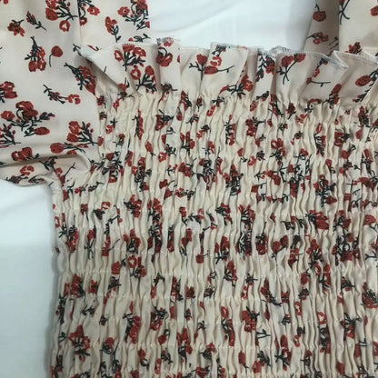 2025 Spring Summer New Dress Women Mini Dresses Female Short Sleeve Elastic Bust Printed Floral Pleated Backless Casual Dress