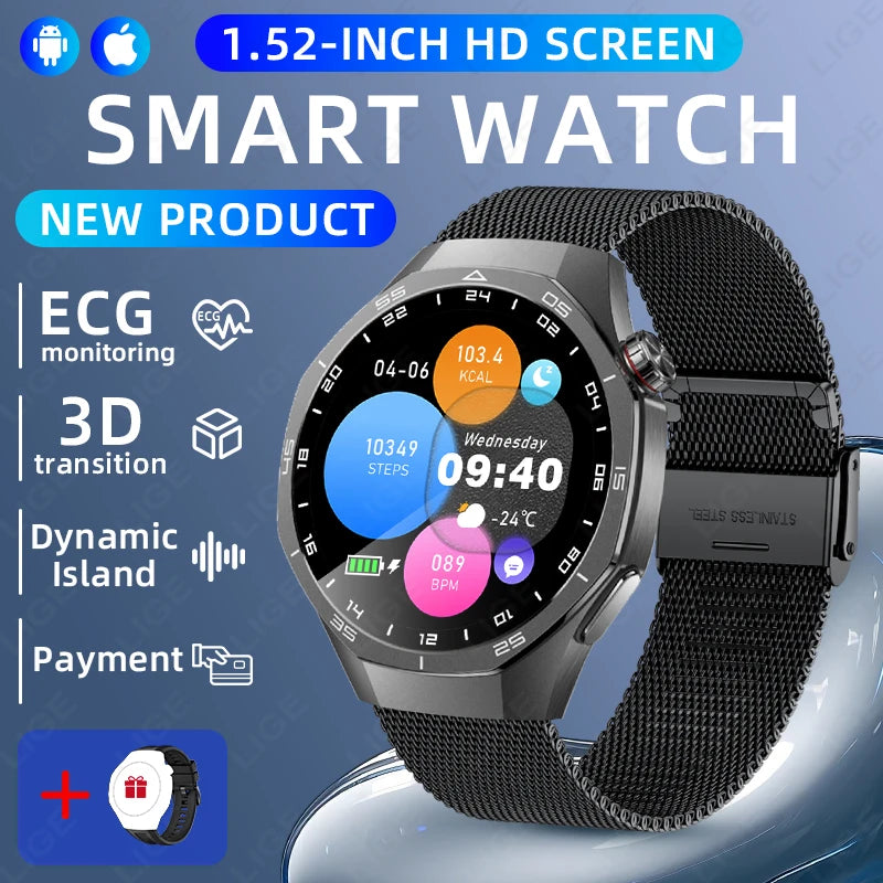 LIGE New ECG Men's Smart Watch HD Screen Heart Rate Health Smart Watches Bluetooth Call Smartwatch For Men Women Holiday Gifts