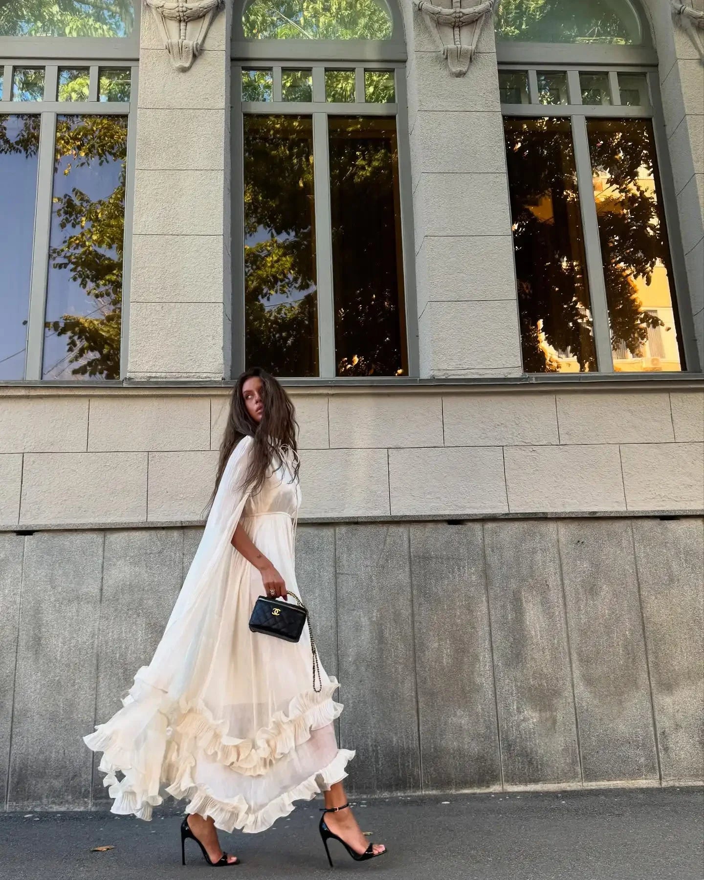 Elegant Ruffle V-neck Maxi Dress Women Chic Lapel Pleated Sleeveless High Waist Dresses Fashion 2025 Summer Lady Vacation Robes